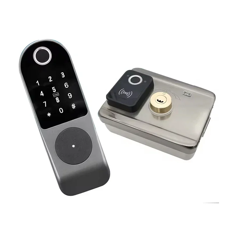 Tuya WiFi App Electric Rim Door Lock Intelligent Biometric Fingerprint NFC Smart Lock for outdoor Gate door