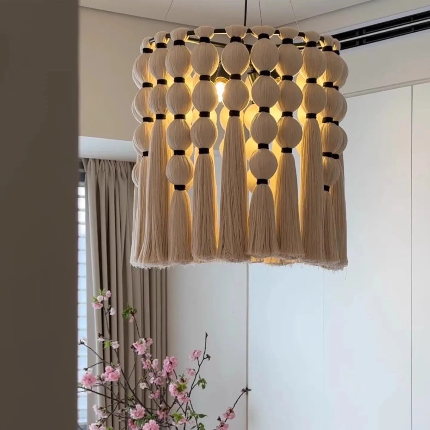Bohemia Handwoven Tassel ceiling Chandelier Art retro Cotton yarn Light Bedroom Living Room Study Hotel Rural Homestay hanglamp