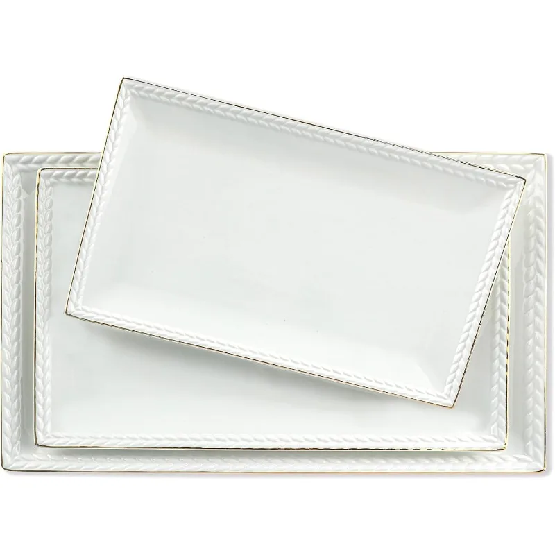 

Ceramic Serving Platter Set | 16”/14”/12” Rectangular Serving Trays for Entertaining at Parties and Weddings