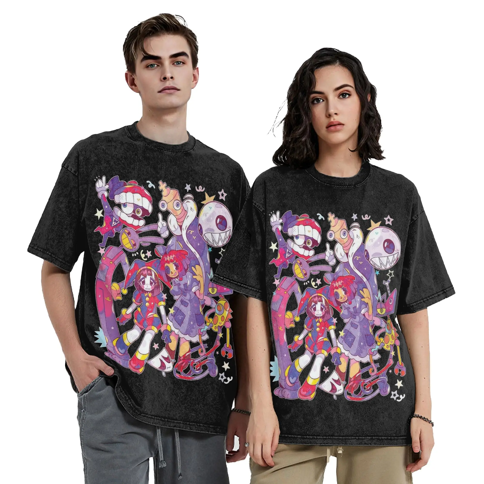 Cartoon Digitals Circus Washed T Shirts Streetwear Vintage T-Shirt Jax Pomni Zooble Tees Tops for Men Women Cotton