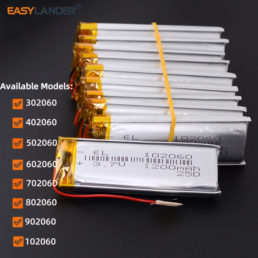 10Pcs/Lot   102060 402060 3.7V 1200mAh 302060 502060 602060 702060 802060 902060 Lipo Lithium Li-ion Polymer Battery