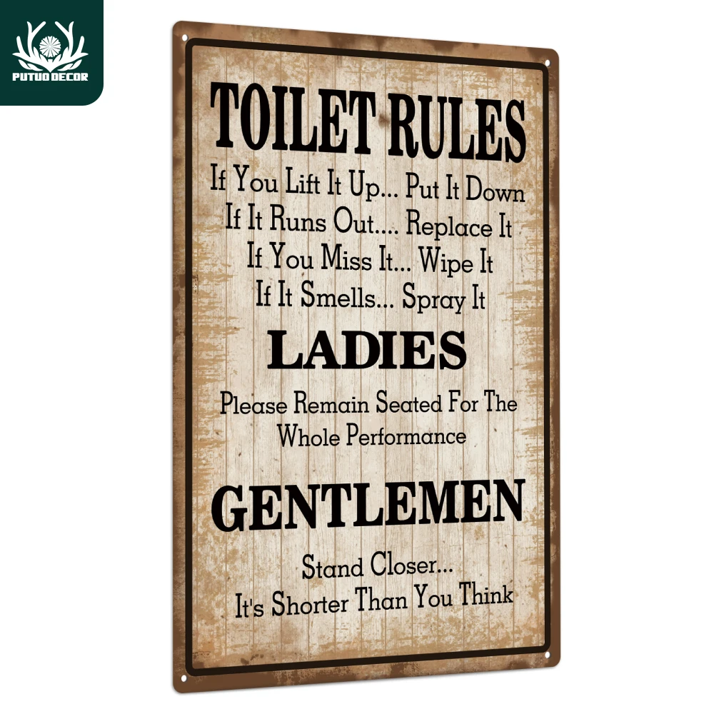 Putuo Decor 1pc Toilet Rules Metal Tin Signs, Vintage Plaque Iron Poster Wall Painting Decor for Home Toilet Bathroom