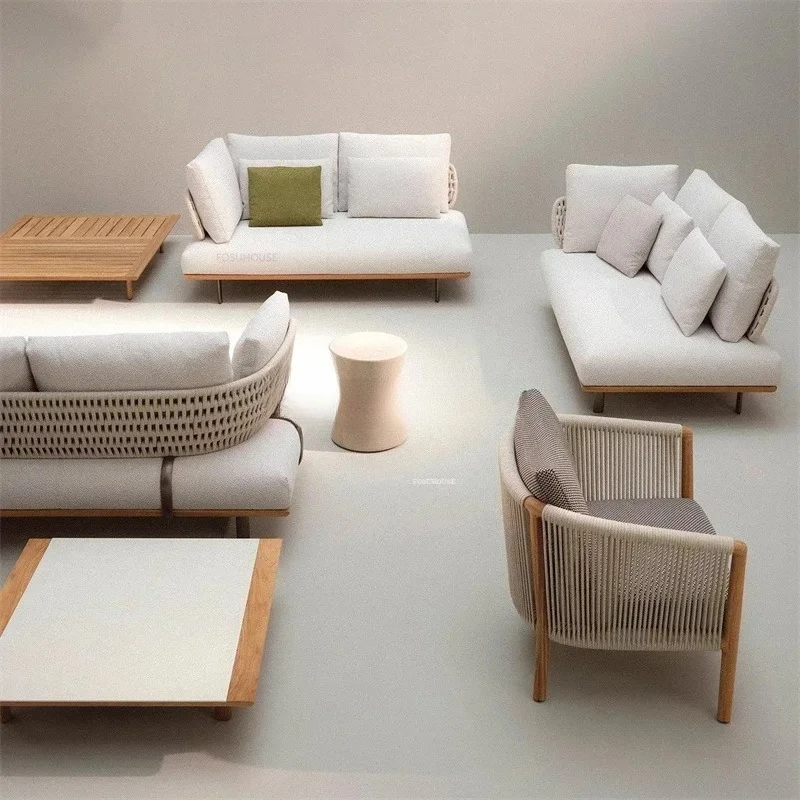 

Light Luxury Garden Furniture Leisure Rope Woven Outdoor Sofas Villa Patio Sofa Rainproof Sunproof Outdoor Teak Coffee Table Set
