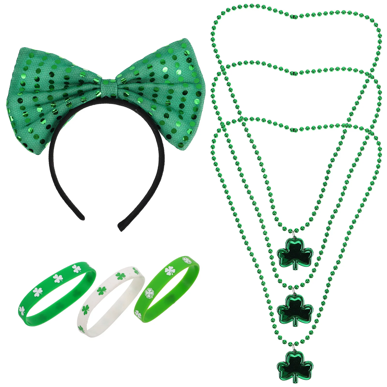 1Set St Patrick's Day Festival Vrouwen Accessoires Groene Strik Hoofdband Shamrock Ketting Armband Kostuum Feestartikelen