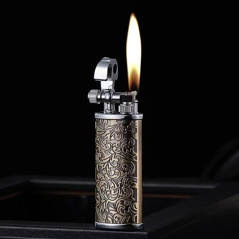 Tang Grass Vintage Flint Kerosene Lighters Flame Retro Metal Grinding Wheel Petrol Cigarette Cool Lighters Creative Gadgets