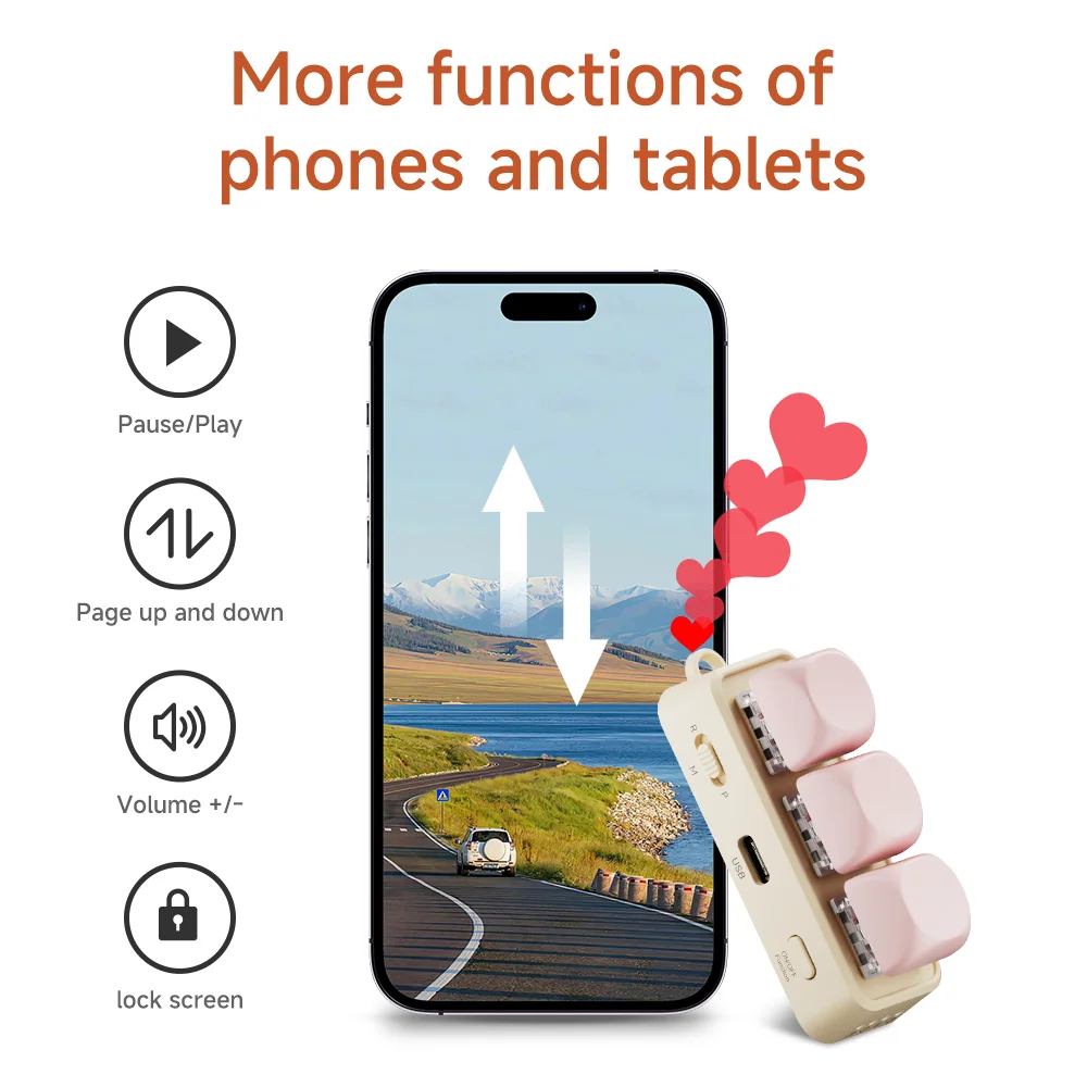 Multi-functional Keyboard Page Turner Short Video Slide PPT PDF Page Flipping Music Switch Take Photos Blue Tooth Remote Control