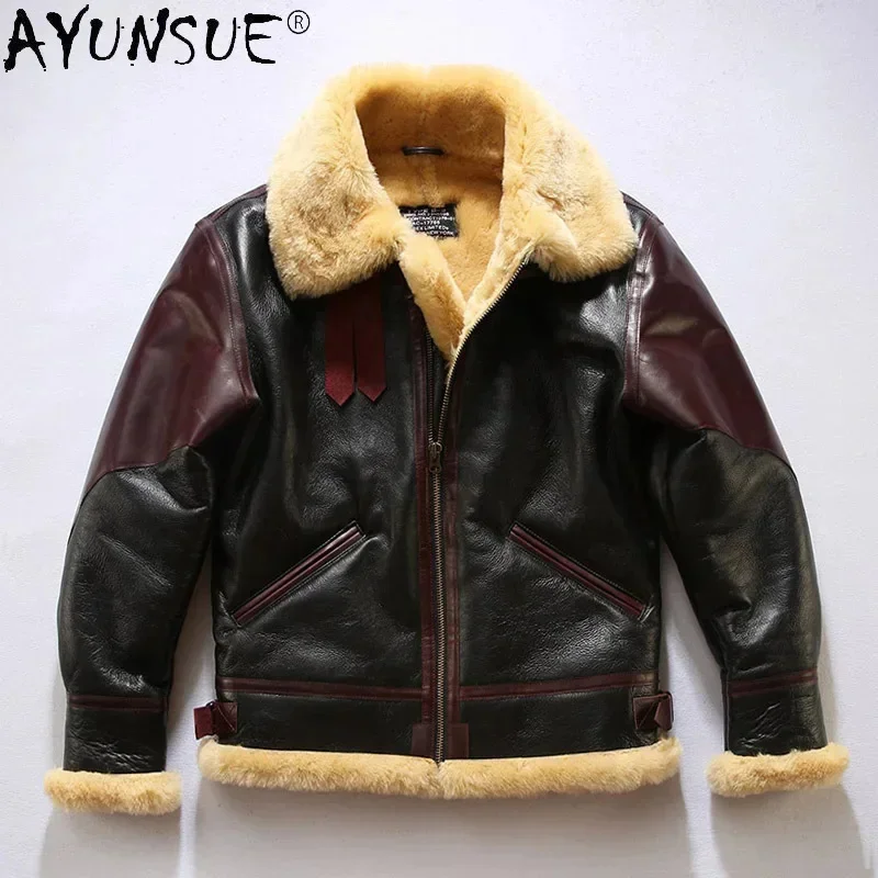 AYUNSUE Man Jacket Genuine Sheepskin Leather Jackets Men Winter Coat Male Motorcycle Clothes Mens 2025 Erkekler Ceket LXR907