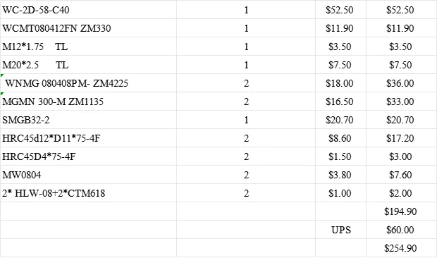 11 types of CNC series combination products  WC-2D-58-C40 WCMT080412FN WNMG080408PM MGMN300-M ZM1135 and so on