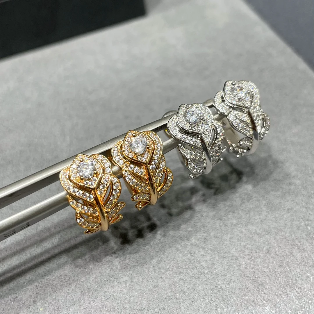 

Ювелирные изделия из стерлингового серебра 925 пробы с цирконием, серьги с перьями, полные бриллиантов для женщин, изысканные свадебные украшения, праздничные подарки