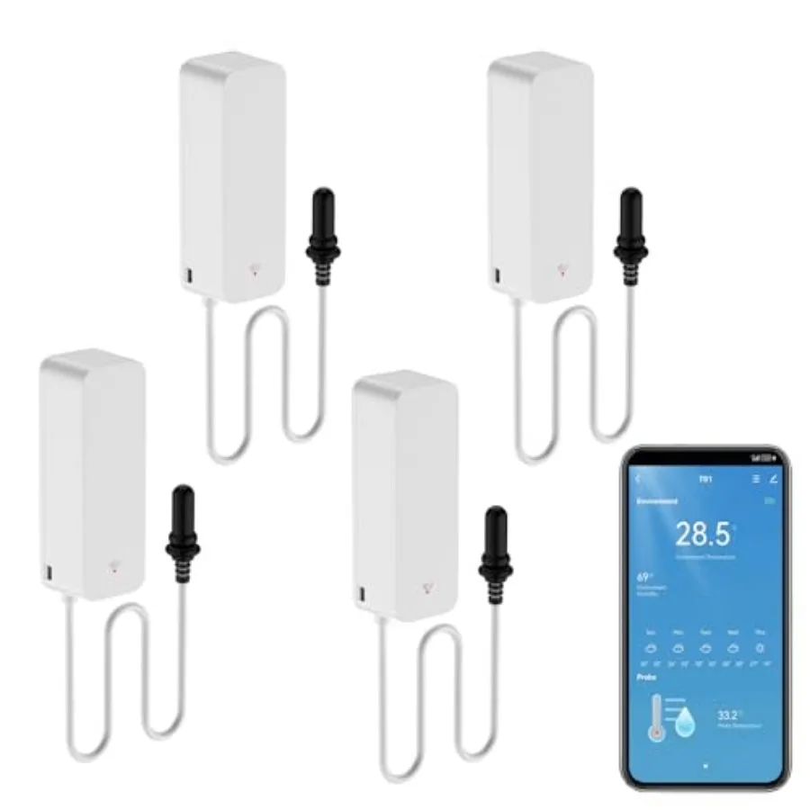 

Smart Thermometer Hygrometer: WiFi Sensor with External Probe Weather Function Thermometer Humidity Meter for Freezer Aquarium