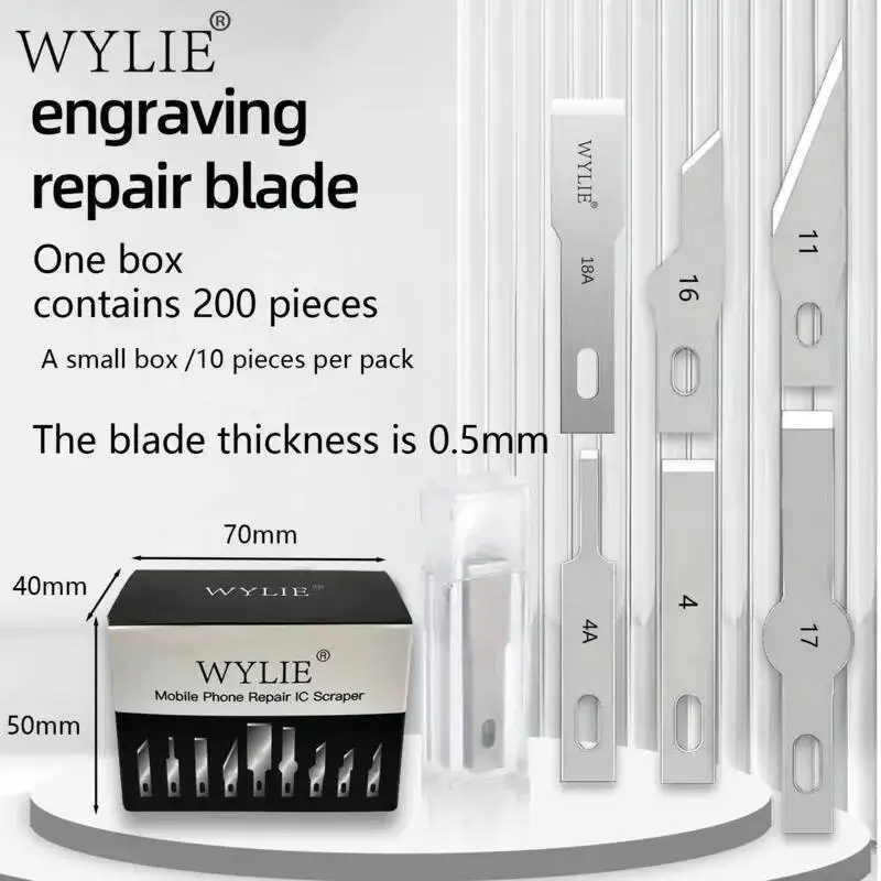 

WYLIE Прочное стальное лезвие высокой твердости SK5 для обслуживания Скребок толщиной 0,5 мм для удаления клея и защитной крышки.