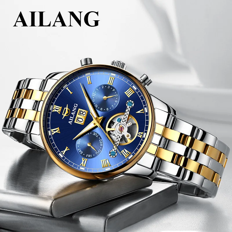 

AILANG Business Mens Watches Top Brand Luxury Automatic Mechanical Watch Men Stainless Steel Tourbillon Watch Reloj Hombres