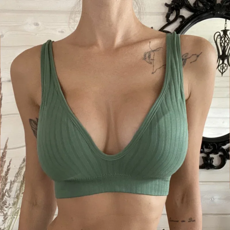 Women Seamless Sports Crop Top Sexy Bra Female Tube Tops Deep V Sexy Women's Underwear Bralette Sleeveless Camis Bandeau Top