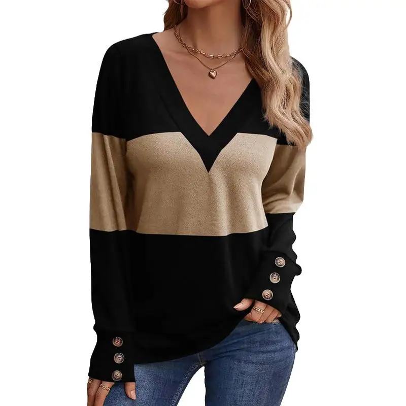 レディース ロングスリーブTシャツ カラーブロッキング カジュアル スタイル ポリエステル生地 アイロン不要 秋コレクション レディース...