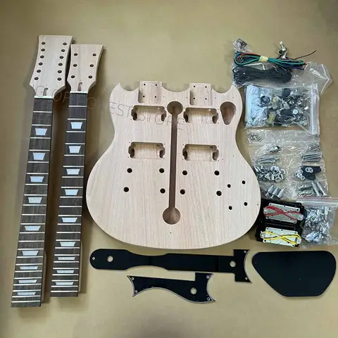 DIY çift uçlu SG gül ağacı gitar gövdesi, gül ağacı saplı, benzersiz bir stil elektro gitar seti içerir Ücretsiz Kargo