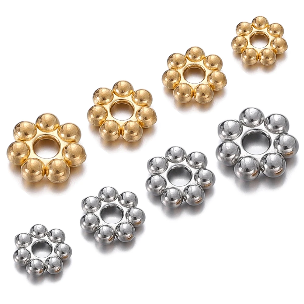 30Pcs Stainless Steel Daisy Snowflake Spacer Beads Flower Shape Loose Bead Cap for DIY Jewelry Making Bracelet Necklace