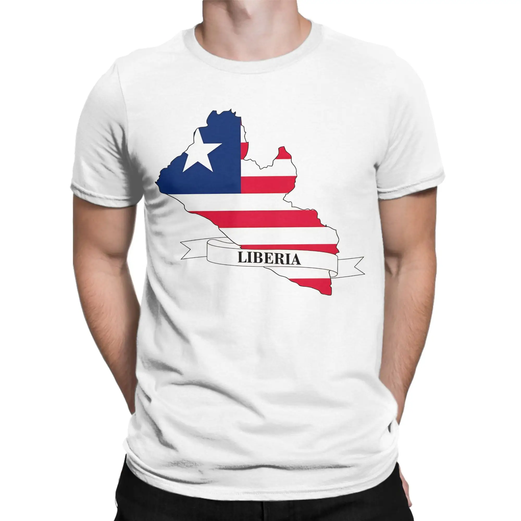 Men T-Shirt Flag Map Of Liberia T Shirts Harajuku  Summer Tees Y2K Retro 100% Cotton Tops Gift
