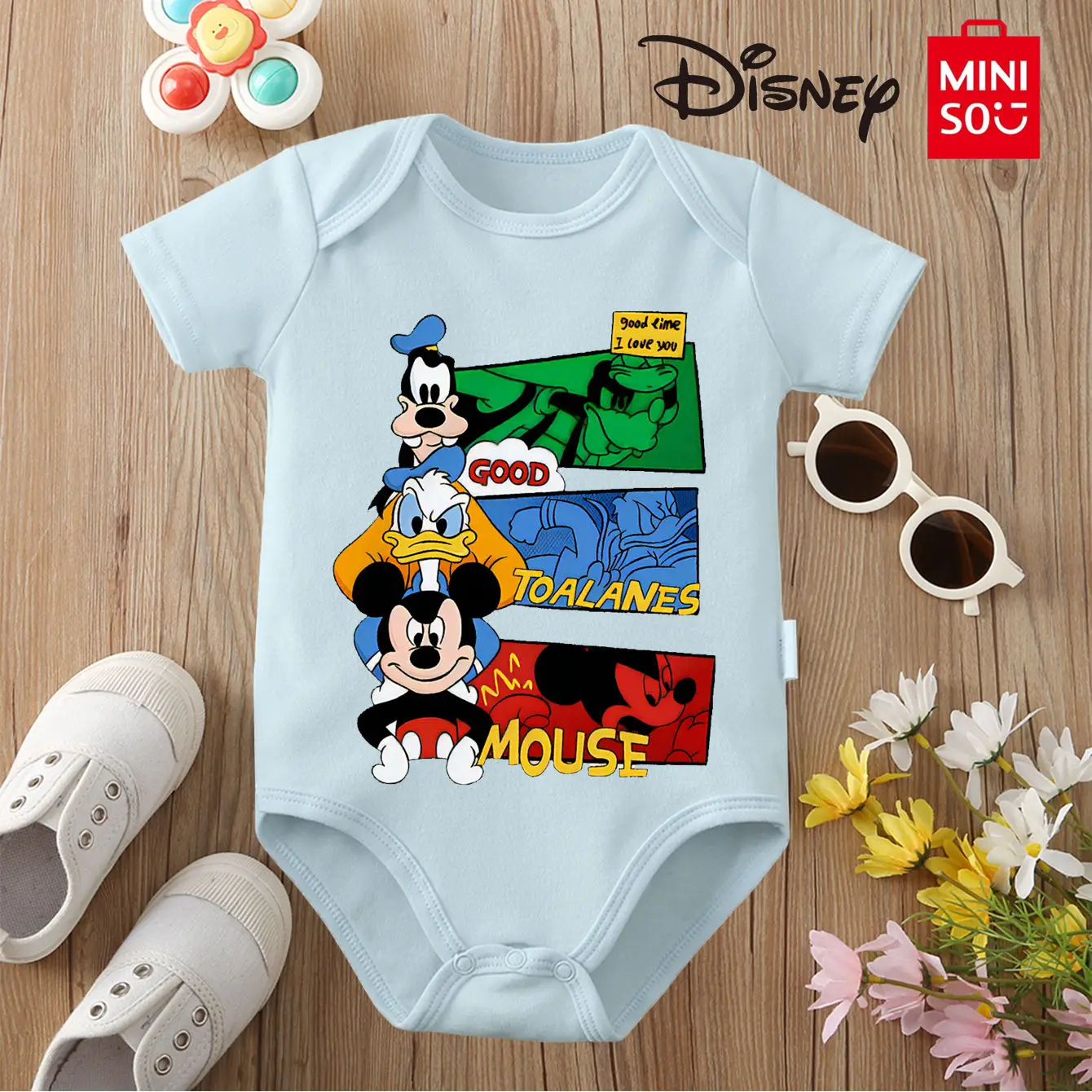

MINISO Mickey Minnie Print 100% Cotton Bodysuit Soft Baby Cloths Best Gift for Baby Onesie Jumpsuit for 0 To 12 Months Newborn
