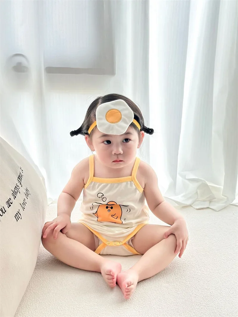 

Newborn Baby Clothes Boy Girl Bodysuits ropa de bebe Funny Eggs Cotton Baby Romper Sling Korean Baby Outfits With Headband