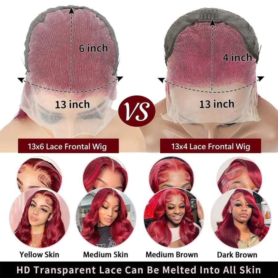 Wig Rambut Asli Burgundy 200 Density 99J Wig Rambut Asli Burgundy Lace Front 13x6 HD Lace Front Wig Merah Anggur Model Body Wave Lace