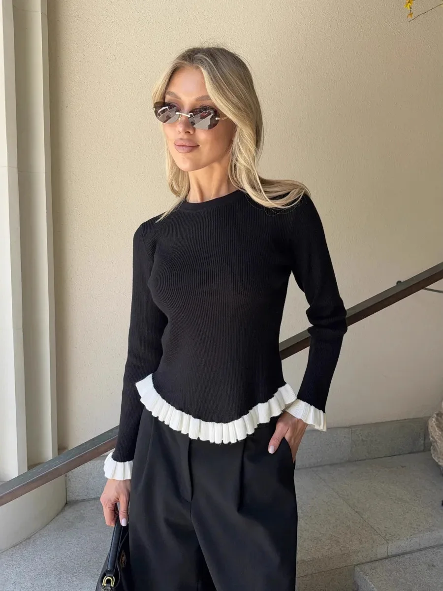 

Women's Knitted Long Sve Lace Color Sweater Casual Sle Online Exclusive Thiened Knitwear for Young Girls