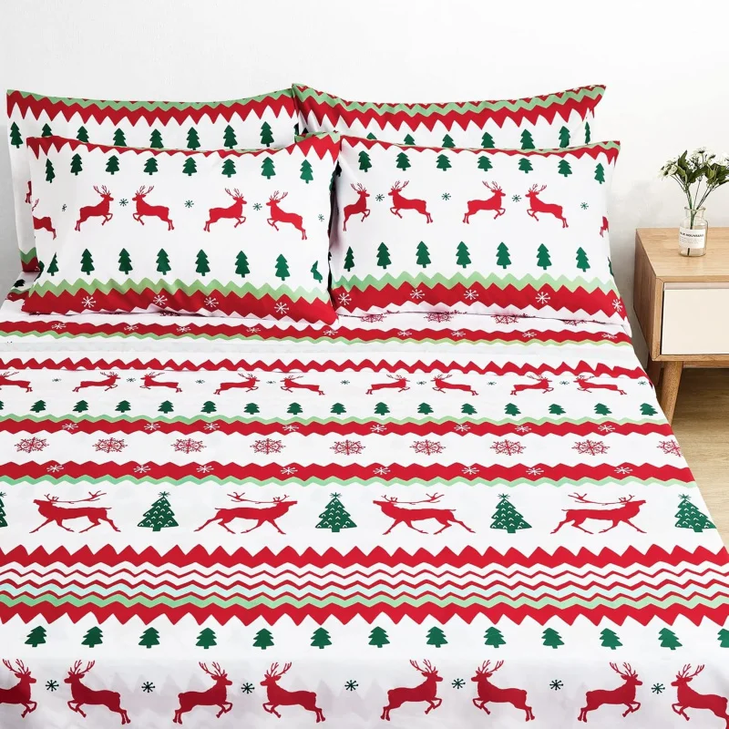 Christmas reindeer and tree pattern 3-piece set bedding, interior decoration duvet cover pillowcase