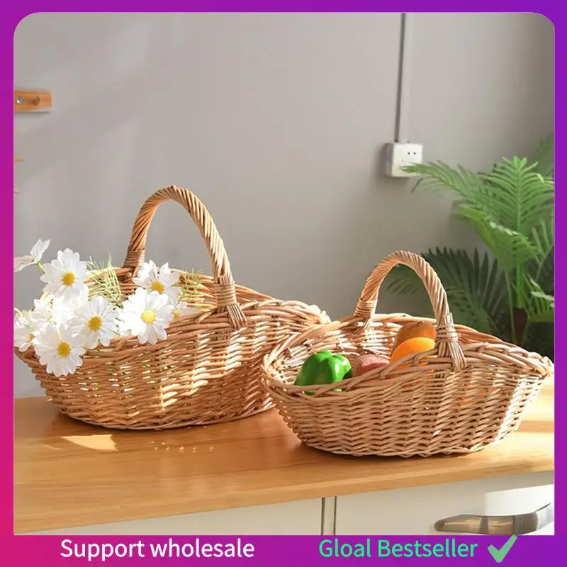 

A38M Willow Fruit Picnic Basket Rattan Egg Basket Kitchen Storage Basket Bamboo Portable Vegetable Basket Storage Basket