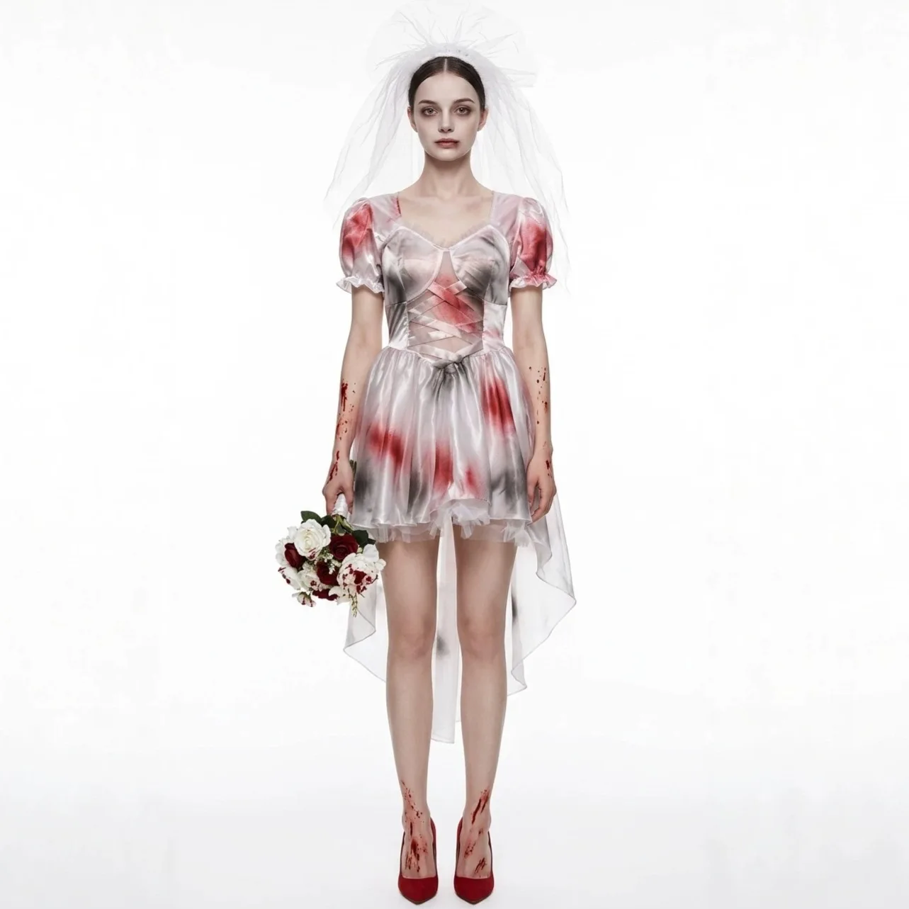 Halloween Cosplay Ghost Bride Dress Scary Bloody Wedding Dress Evil Ghost Bride Dress Gothic Style Witch Costume