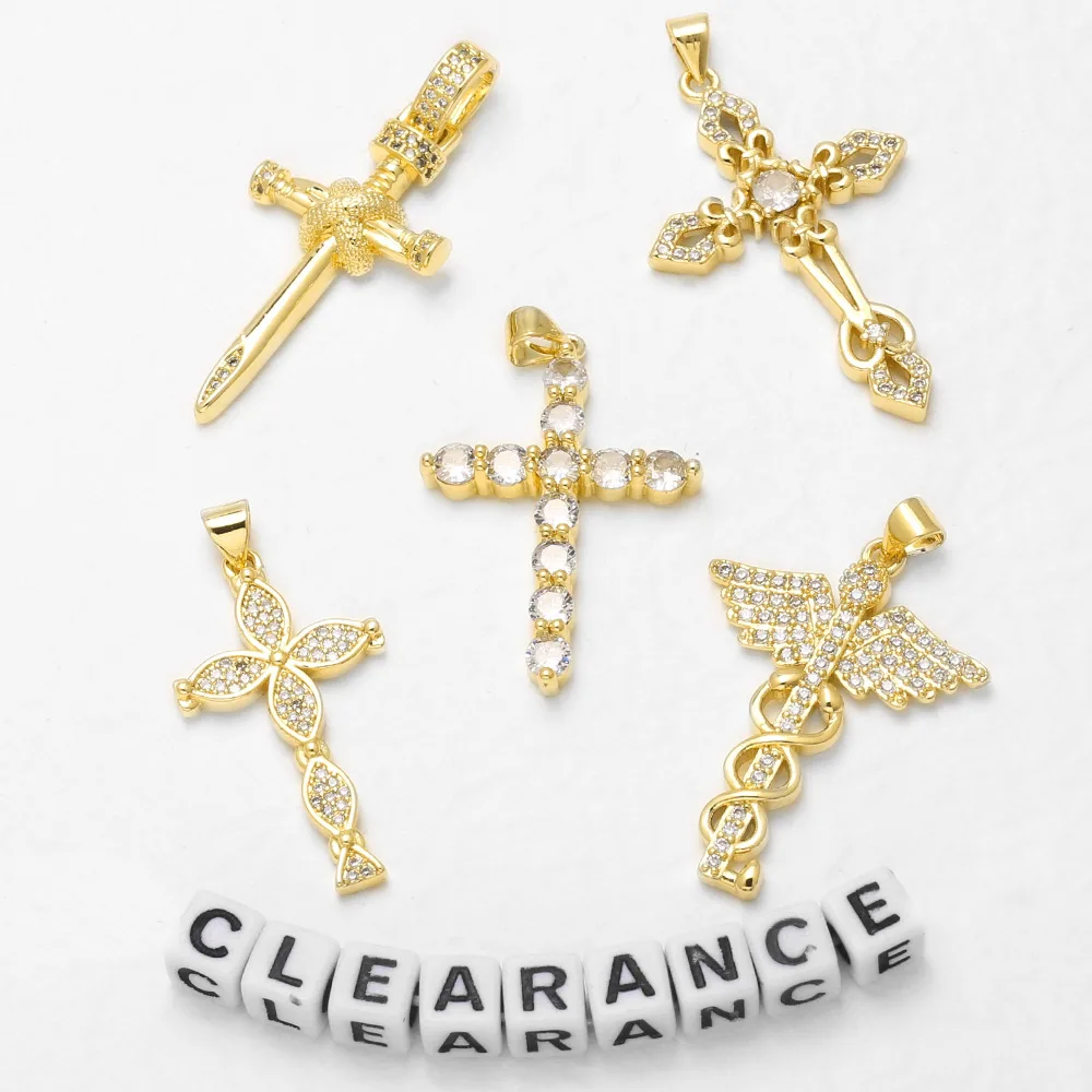 Clearance Crystal Big Cross Heart Red Enamel Fruit Pendant for Necklace Copper Gold Plated Jewelry Making Accessrios CPR