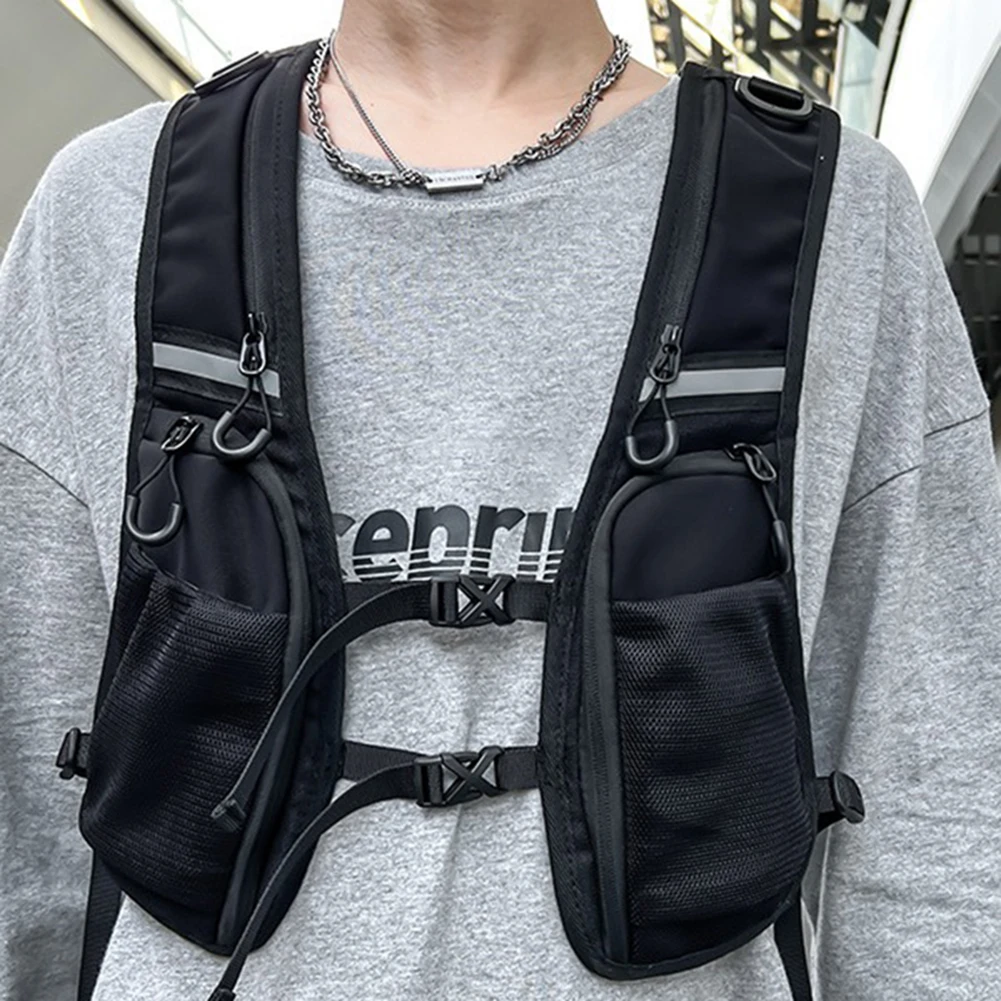 Fashion Tactical Backpack Functional Cycling Running Waistcoat Storage Phone Bag Lightweight Reflective Chest Bag Men's Vest Bag