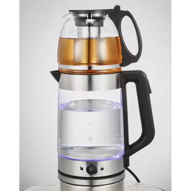 Wholesale Packing Dual Layer 2 in 1 Combined Coffee Kettle 1.8L+1.2L 3L Capacity Glass Electric Kettle with VDE Plug