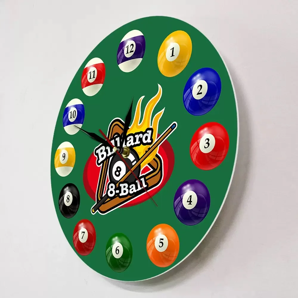 Colorful 8-Ball Snooker Theme Wall Clock Billiards Pool Ball Silent Quartz Clock for Bar Pool Room Game Room Living Room Decor