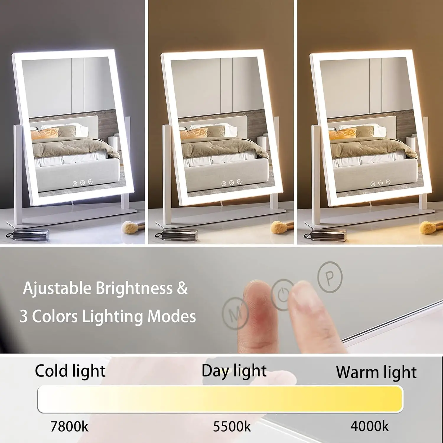 HIEEY Lighted Makeup Mirror, Hollywood Vanity Mirror with Lights, Three Color Lighting Modes, and 5X Magnification Mirror, Smart