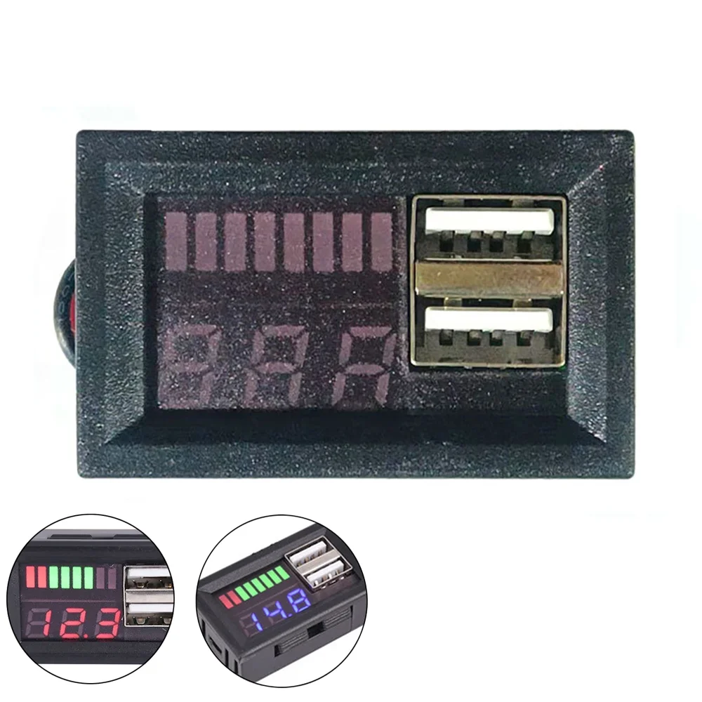 Dual USB 5V 2A Car Battery Charge Level Indicator DC 12V 4S Lithium Battery Capacity Indicator Power LED Tester Voltmeter
