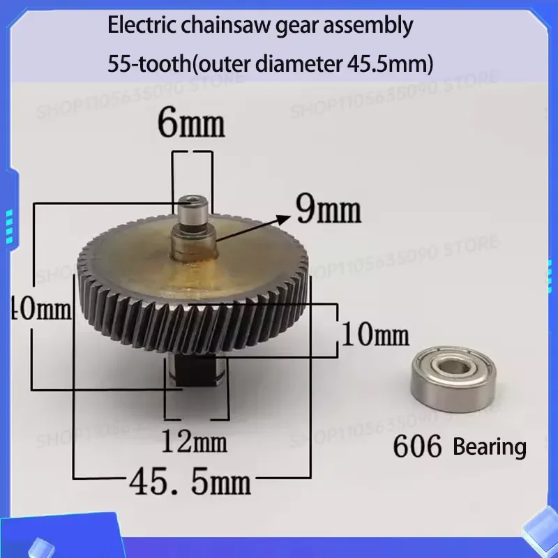 for Electric Chainsaw Gear Assembly 45.5mm Diameter Sawmill Gear 55 Teeth Transmission Pinion Bearing Kit Replacement Parts