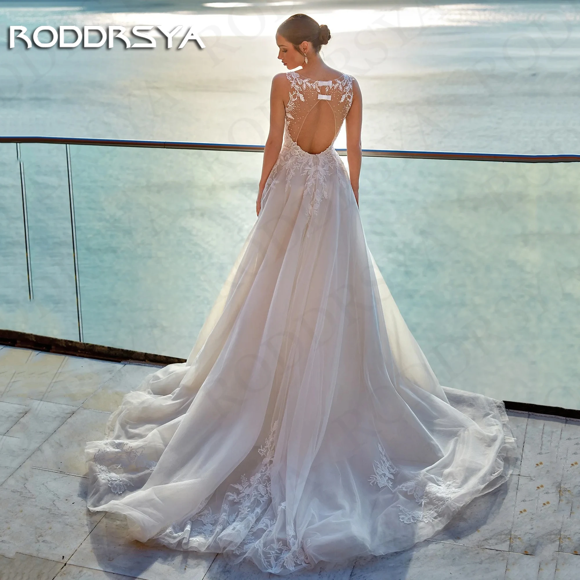 RODDRSYA Square Neck Backless Wedding Dress for Bride Vestido Novias Charming A Line Lace Bridal Dresses Sleeveless Customized