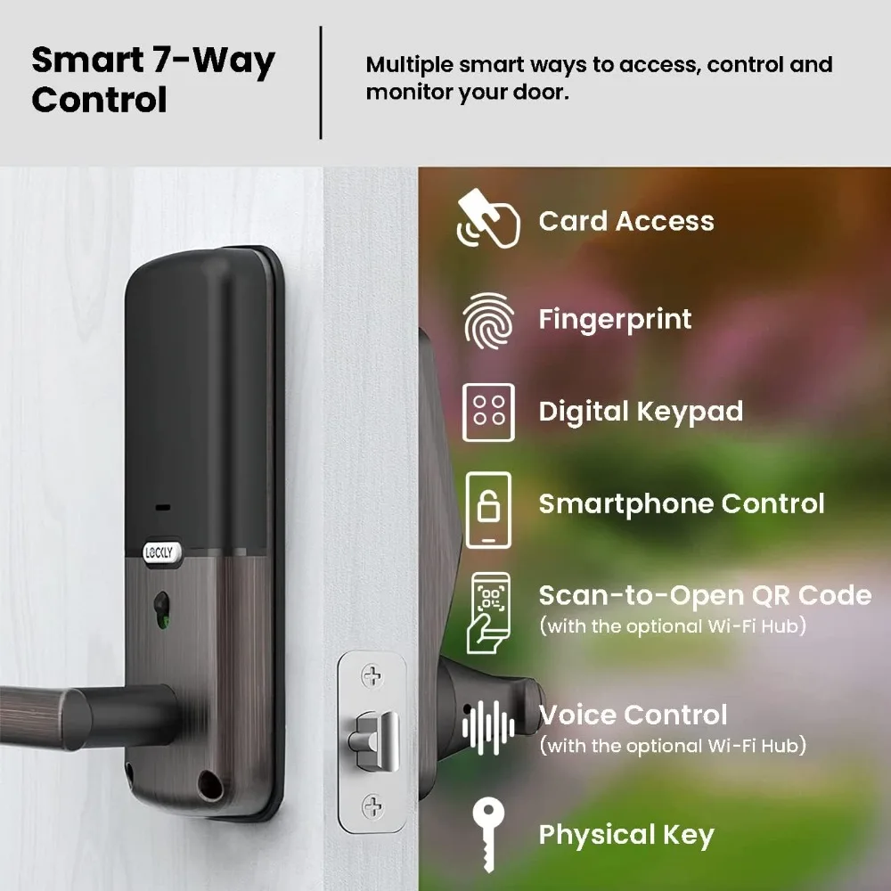 Secure Plus، قفل ذكي لبطاقة RFID، قفل باب دخول بدون مفتاح، PIN Genie ®   لوحة المفاتيح، مستشعر البيومترية لبصمة الإصبع ثلاثية الأبعاد، قفل تلقائي - Ven #6
