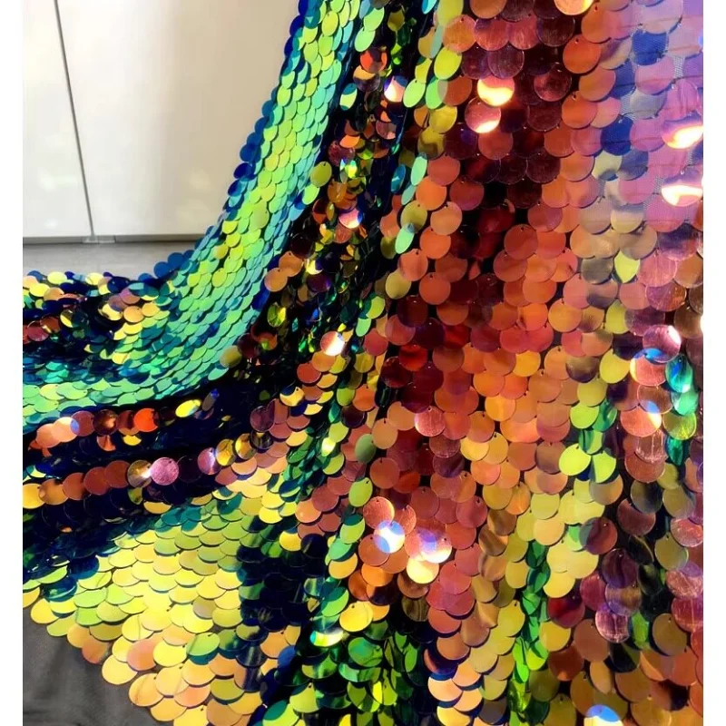 18mm Large Sequin Mesh Fabric for DIY Sewing Shooting Background Decoration Clothing Fashion Material Cloth By The Meter