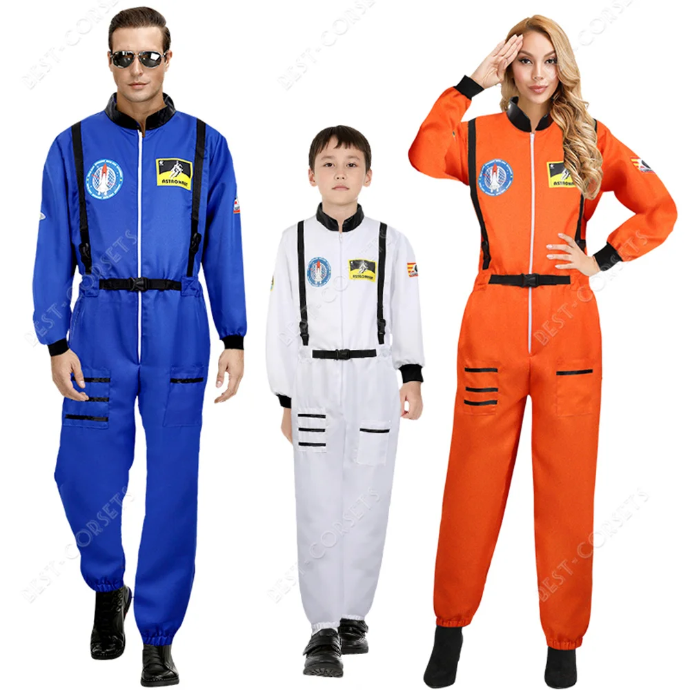 Costume da astronauta per adulti Cosplay donna uomo Costume da astronauta spaziale per bambini tuta con cerniera Family Spacesuit Costume Carnival