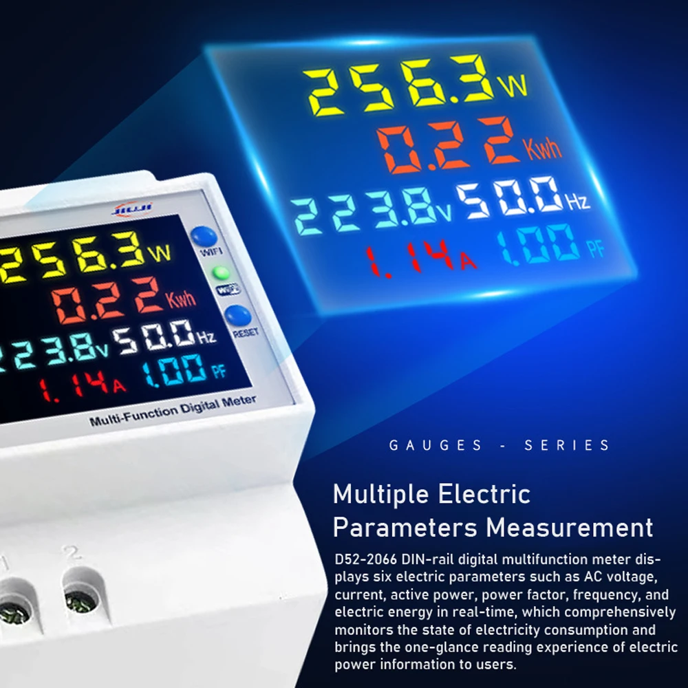 Tuya WiFi Intelligent Digital Display Electricity Meter DIN-Rail Voltage Current Meter Power Factor Frequency Metering Meter