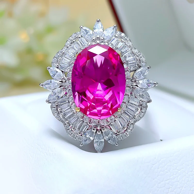 

Luxury Rose Red Tourmaline Ring 925 Silver Exquisite Imported Just Retro Wedding in Europe and America