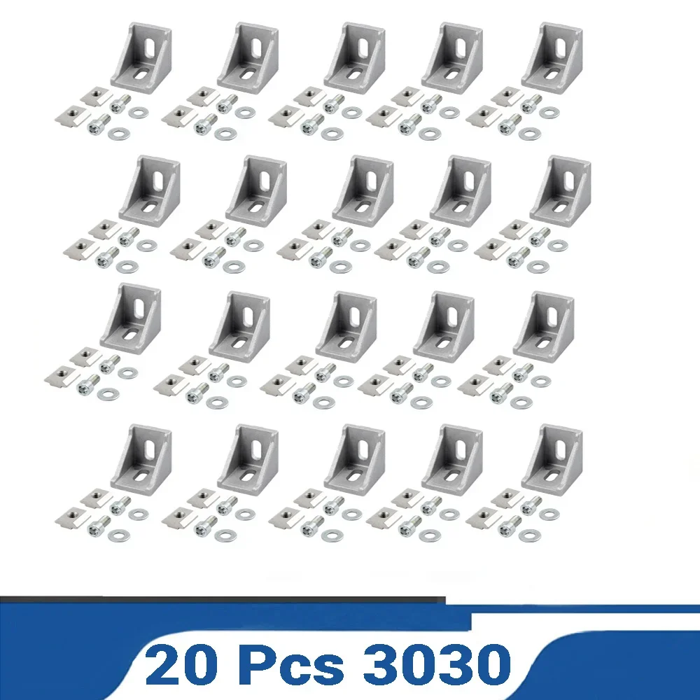 20 Pcs  Aluminum  Profile Accessories Connector Set T-Track sliding Nuts Fastener 3030 Connector Right Angle Bracket Connector