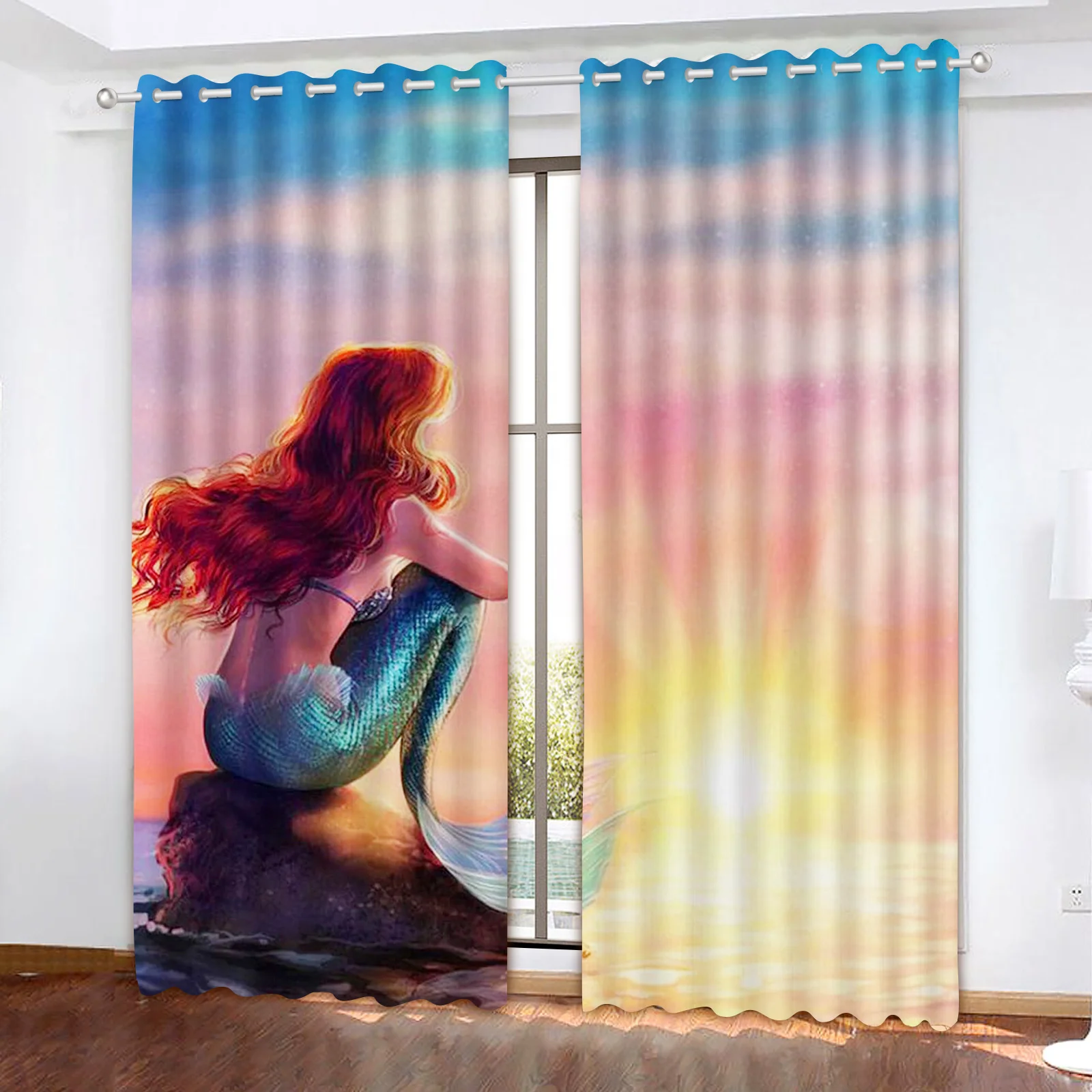 

Ariel Princess Mermaid Anime 100% Polyester Printed Curtains For Living Room Living Room Bedroom Blackout Curtains Home Kitchen