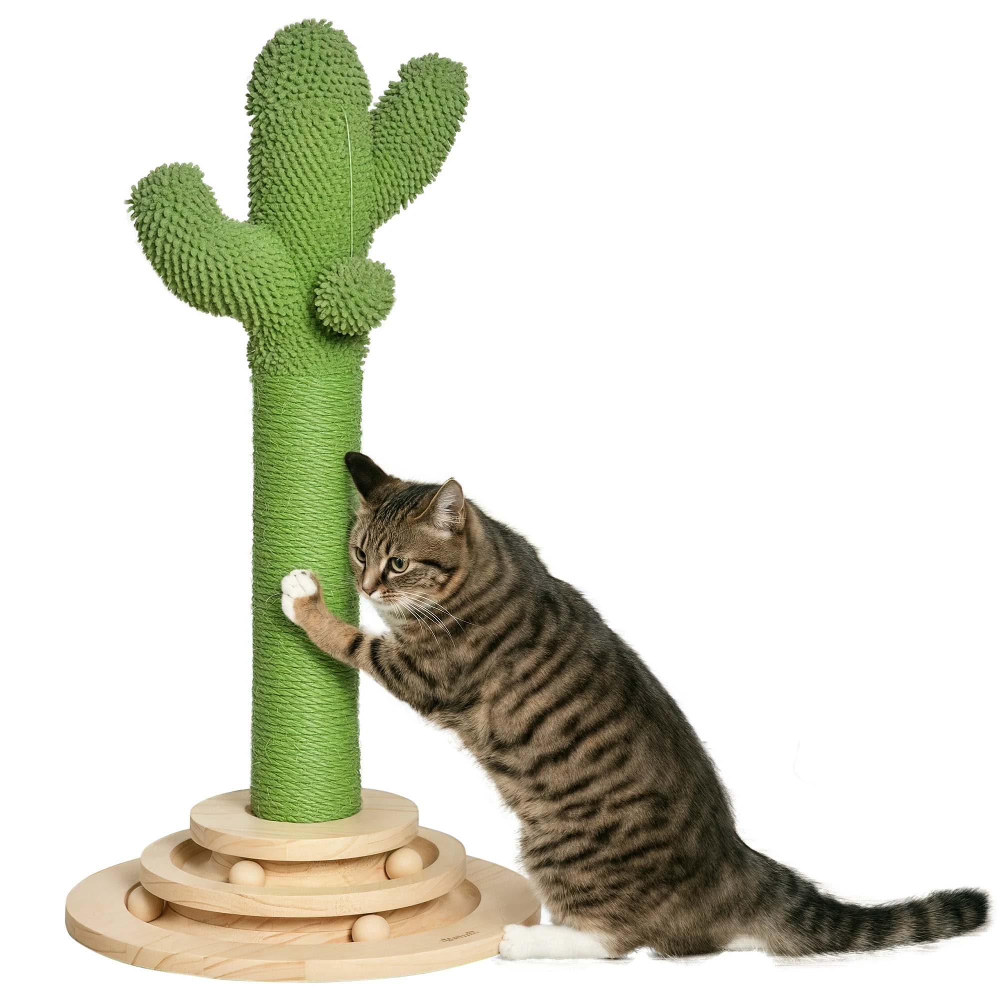 PawHut Poste Rascador para Gatos en Forma de Cactus Pequeño Árbol Rascador para Gatos 32x32x60 cm Verde