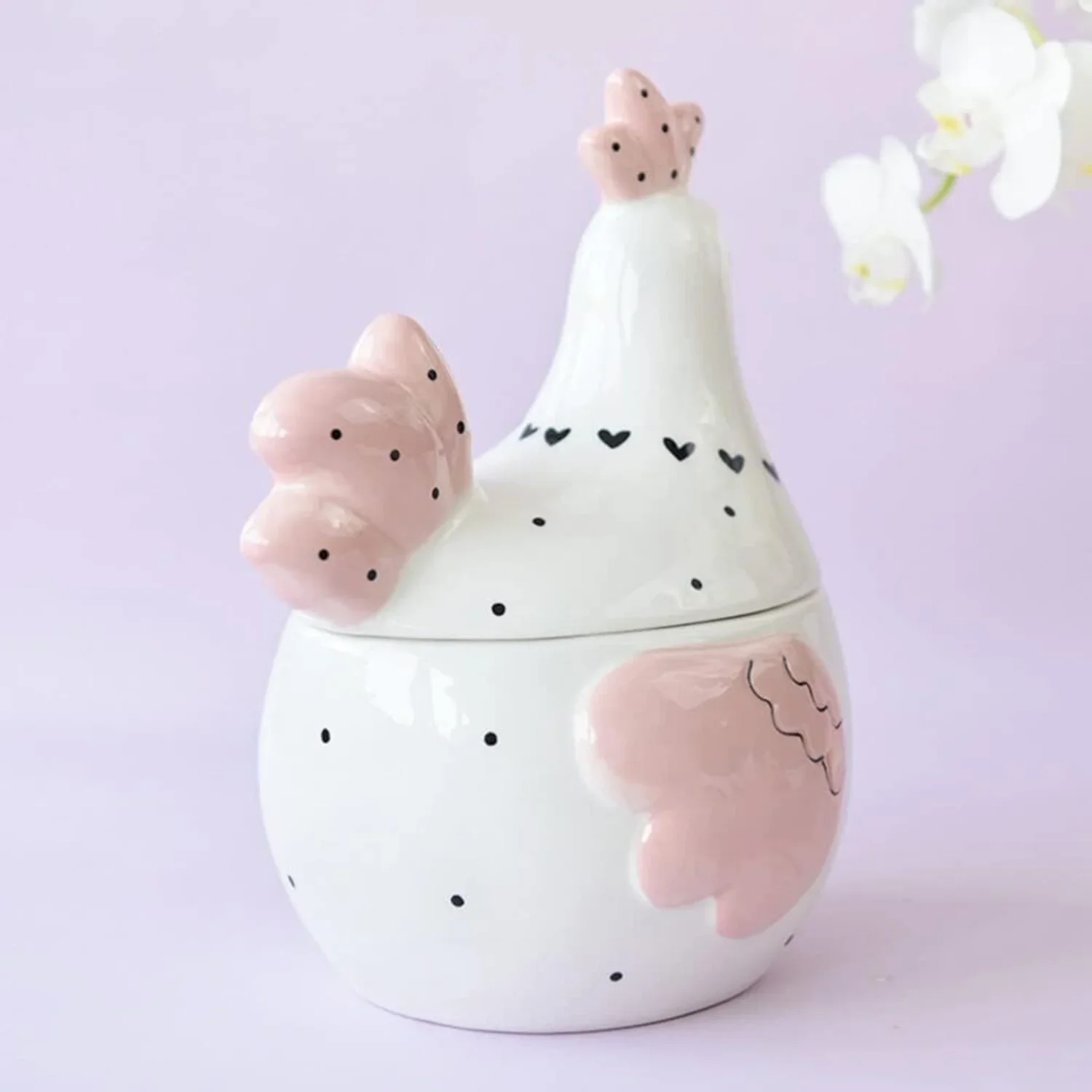 Cute Chicken Cookie Jar with Lid - Ceramic Kitchen Canister for Eggs, Candy, Fruit - Animal Themed Kitchenware Decoration