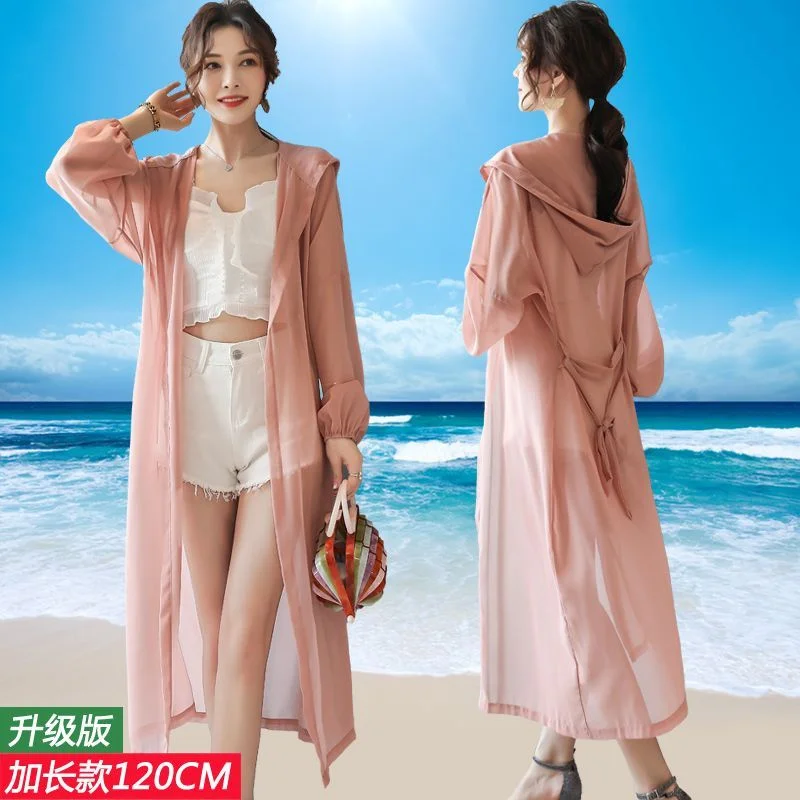 Long Sunscreen Clothes Women\'s Summer Thin Coat 2023 New Chiffon Sunscreen Shirt Beach Sun Protection Clothing Outside The Knee