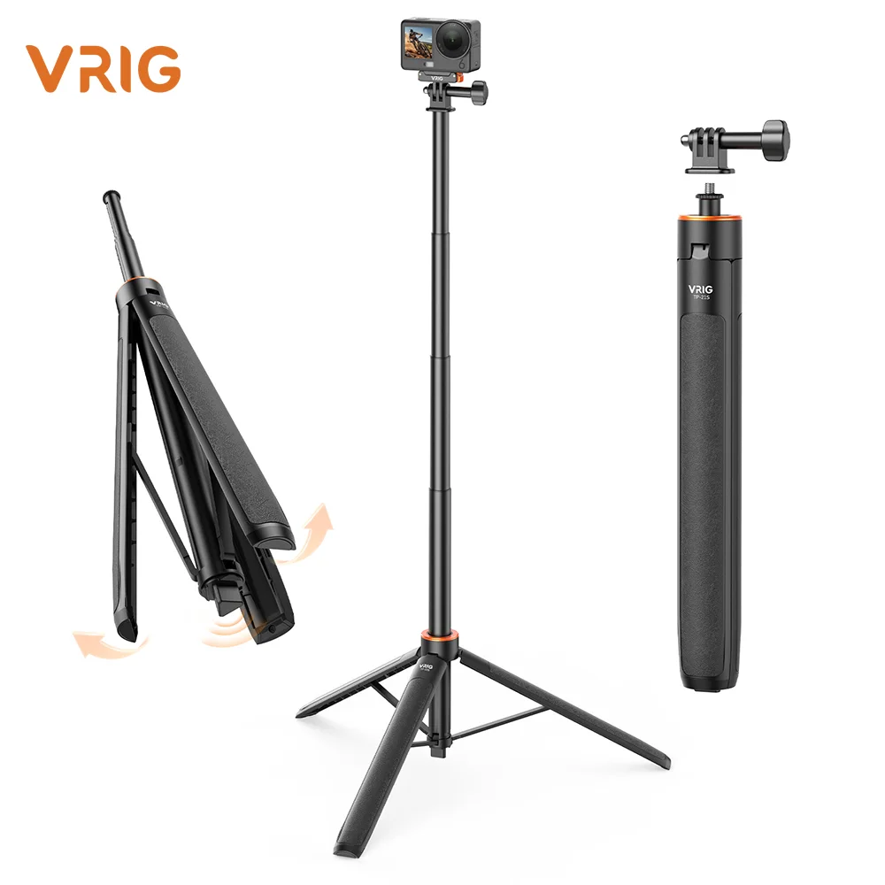 VRIG TP-21S Extendable Tripod Selfie Stick 160cm Quick Release Lightweight for Action Camera Smartphone Vlogging