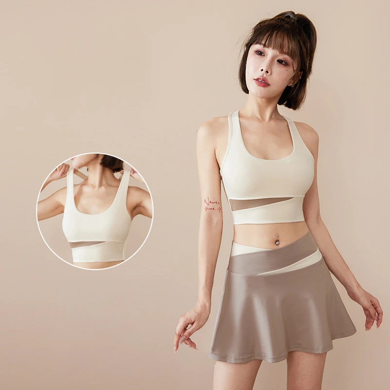 Nieuwe stijl dames mooie rug yogapak slanke sportbeha dames met borstkussen sneldrogend kort sportpak
