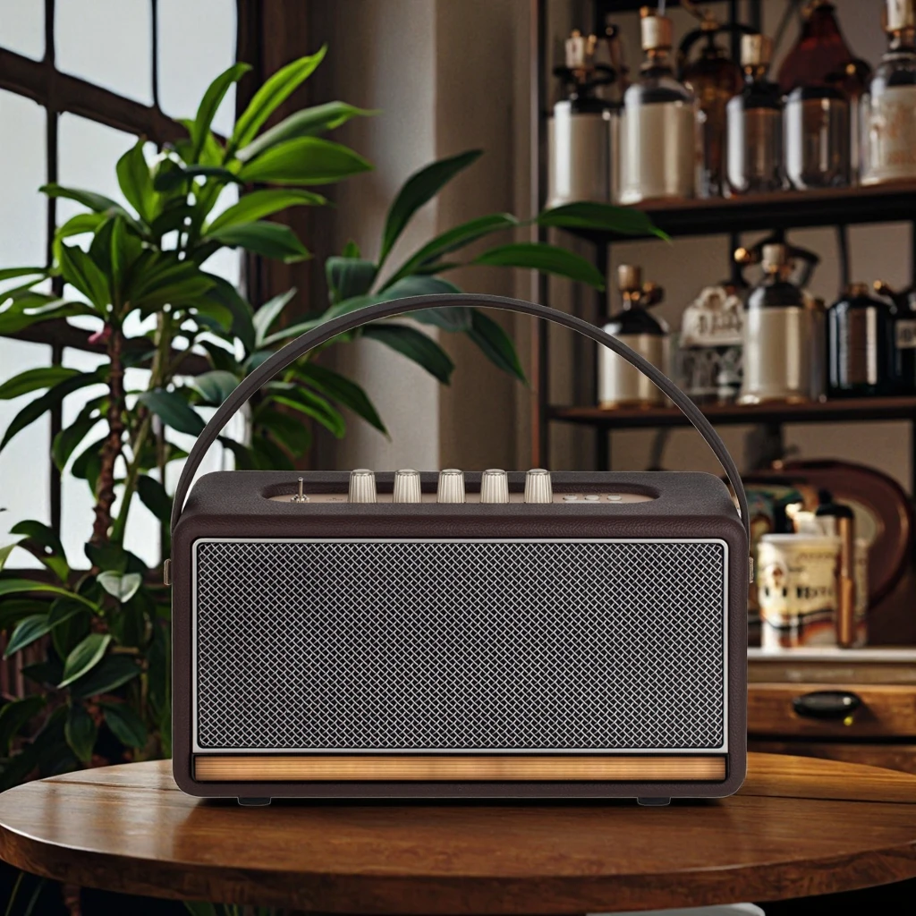 جودة عالية ريترو المحمولة لمكبر الصوت V5.0 2 ميكروفونات يده تصميم زر التحكم علبة خشبية بطارية 15-20 ساعة