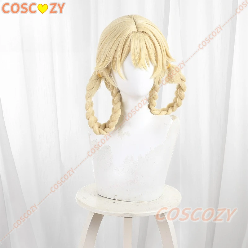 Genshin impacto jahoda cosplay peruca dourada tranças duplas adereços de jogo carnaval festa de halloween para mulheres meninas adereços de dramatização
